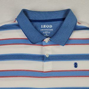 IZOD Shirt Men's XL Advantage Performance Stretch Blue White Red Striped Polo